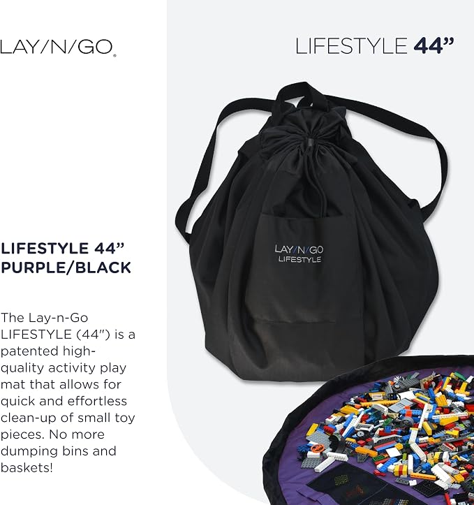 Lay-n-Go Layflat Portable Drawstring Cinch Storage Toy & Mini Figures Organizer & Play Mat, Mesh Pockets, Home & Travel, Kids & Toddlers Playdates, 2 Straps for Backpack, Durable, Machine Washable - Image 2