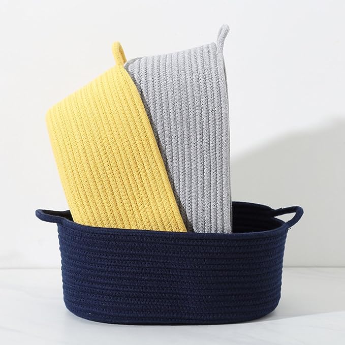 3Pack,Cotton Rope Basket,Woven Storage Basket,Toy Baskets,Baby Nursery toys, S 15.4 x 9.4 inches (39 x 24 cm) - Image 5