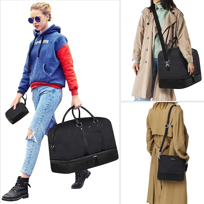 Weekender Bag for Women, Large Overnight Bag Canvas Travel Duffel Bag Carry On Tote with Shoe Compartment 21" 3Pcs Set - Image 6
