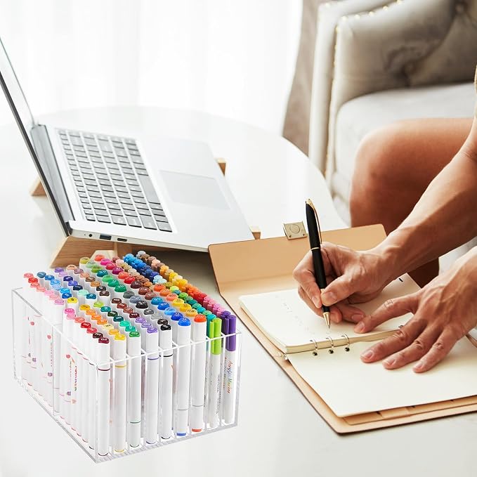 MotiMind Acrylic Marker Organizer for 126 Marker, Large Art Pencil Holder Storage Rack for Desk, Pens Art Brushes Display Stand with 18 Compartments for Desktop, Office (clear, 126 Capacity) - Image 6