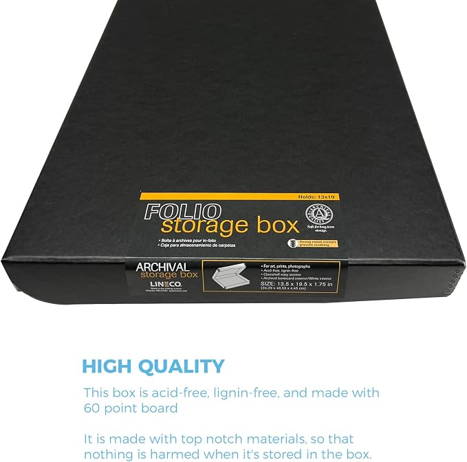 Lineco Clamshell Archival Storage Box, 13.5x19.5x1.75 Inch, Black | Acid-Free with Metal Edge Boxboard, Organize and Store Photos Documents Cards Negatives Magazine Prints Family Records DIY - Image 5