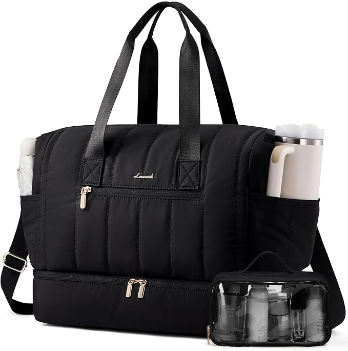 LOVEVOOK Travel Duffle Bag Women,Weekender Hospital Bag for Labor Delivery | Shoe Compartment, Puffer Carry On Duffel Bags For Airplanes,Overnight Bag With Toiletry Bag, 42L,2Pcs Set by LOVEVOOK