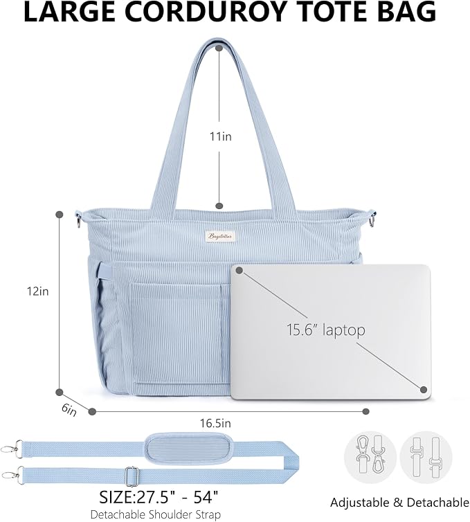 Bagstellar Corduroy Tote Bag for Women, 17 Pockets Laptop Work Tote Purse | Large 15.6” Computer Bag w/ 40oz Cup Holder & Strap, Zipper Teacher Nurse Bible Shoulder Bag for School Travel College Office - Image 2