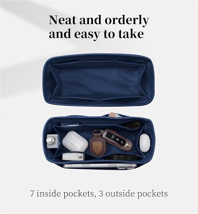 Satin Purse Organizer for Birkin 25, Blue nuit | Retourne Style, Tailored Fit, Multiple Pockets, Lightweight Satin, Ideal for Travel, Shopping, and Daily Use - Image 6