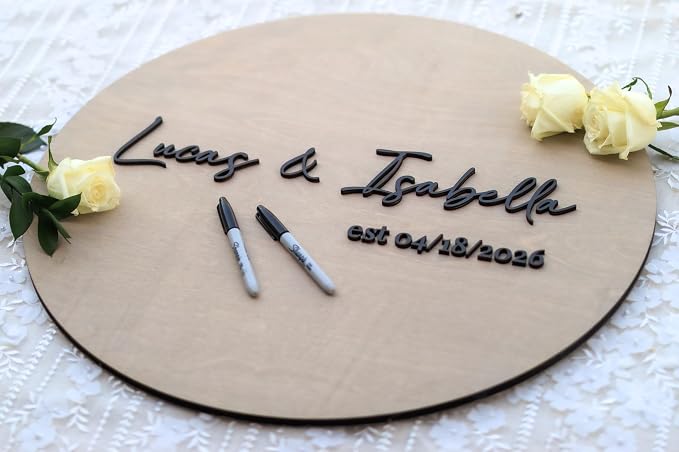 Personalized Round Guest Book Alternative Sign, Unique Guest Book Sign, Custom Alternative Guest Book, Wooden Guest Book, Wedding Ceremony Guestbook Sign (Design 8) - Image 8