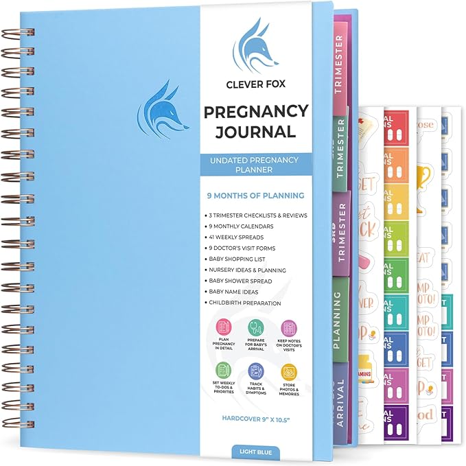 Clever Fox Pregnancy Journal, Expecting First Time Mom Planner Light Blue | Organized pregnancy & baby diary with weekly countdown calendars & checklists, maternity memory book, ivf 9 x 10.5 in by CleverFox