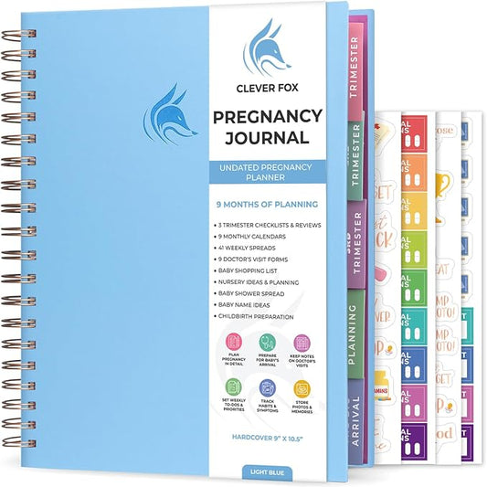 Clever Fox Pregnancy Journal, Expecting First Time Mom Planner Light Blue | Organized pregnancy & baby diary with weekly countdown calendars & checklists, maternity memory book, ivf 9 x 10.5 in by CleverFox