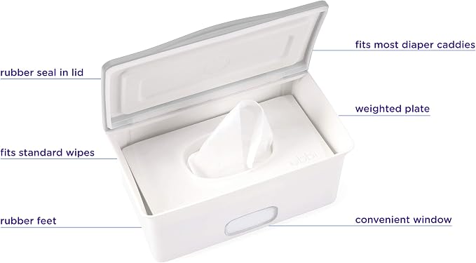 Ubbi Baby Wipes Dispenser Case, Baby Wipes Holder With Weighted Plate, Keeps Wipe's Fresh And Non-Slip Rubber Feet, Gray (Pack of 2) - Image 3