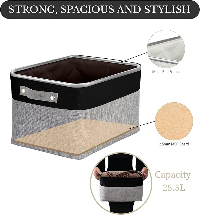 DECOMOMO Storage Bins, Large Fabric Storage Baskets for Shelves 3 Pack | 15 x 11 x 9.5 inches Decorative Linen Closet Organizers (Grey & Black) - Image 3