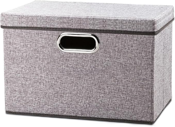 Foldable Storage Boxes with Lids [1-Pack] Linen Fabric Collapsible Storage Bins Organizer Containers Baskets Cube with Cover for Home Bedroom Closet Office Nursery (14.9x9.8x9.8) by Prandom