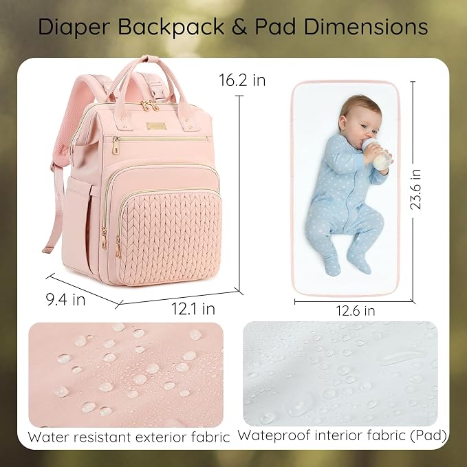 AIJIEKE Large Diaper Bag Backpack, Extra Wide Travel Diaper Bag, Pink | Multi-functional waterproof maternity bag. Changing pad, stroller straps, insulated wet/dry pocket. Mom, dad, toddler travel - Image 7