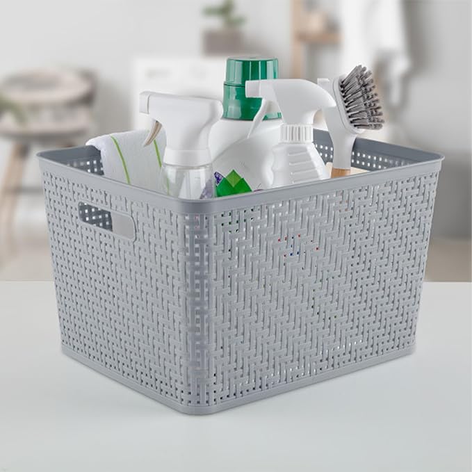 Sterilite Tall Basket, Woven Plastic Storage Organizer Bin, Cement, 6-Pack | Decorative Open Top Storage Bins with Handles for Bedroom, Bathroom, Dorm, Closet, Office and Shelf Organization - Image 5