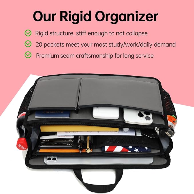 Large Rugged Organizer Insert for Briefcase Tote Shoulder Messenger Bag-20 Pockets,Padded Water-repellent Nylon-Blue - Image 7