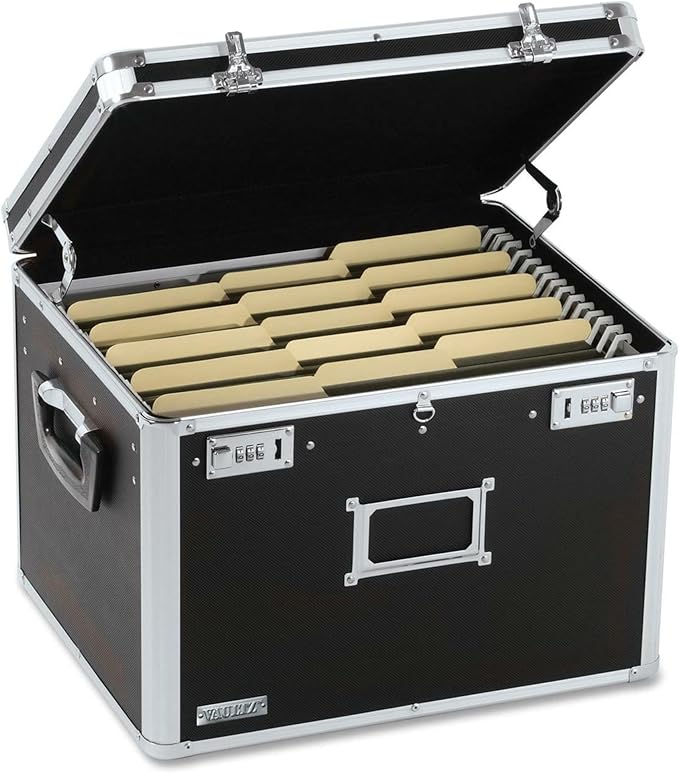 Vaultz Portable File Box, Legal/Letter, Dual-Combination Lock, 17.5x14 In | Sturdy PVC frame with metal rails for hanging files, side handles for carrying, chrome-plated lock accents, black finish - Image 4