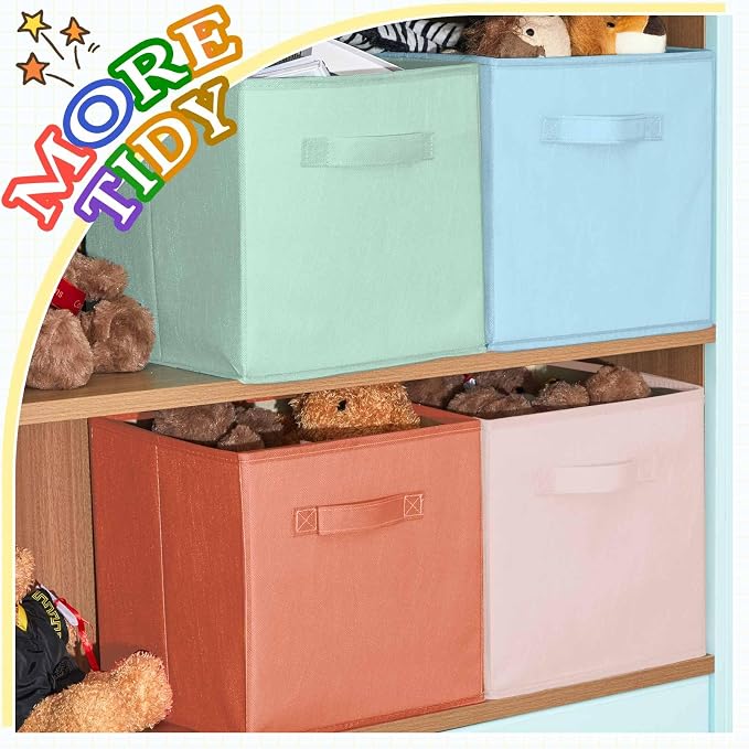 Yinder 6 Pcs Cube Storage Bin 10.5''x10.5''x11'' Storage Bins for Playroom Decor Colorful Bins for Kids Foldable Baskets for Nursery Organizer Boxes Fabric Boxes (Pastel Colors) - Image 3
