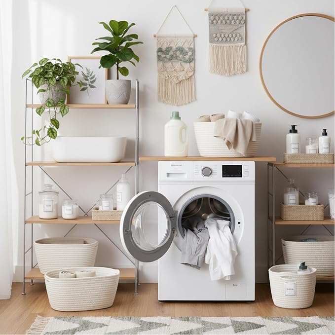Sawysine 6 Pcs Storage Baskets Bulk for Organizing Cotton Rope Woven Basket with Handles for Gift Cloth Shelves Blanket Toys Living Room(White) - Image 4