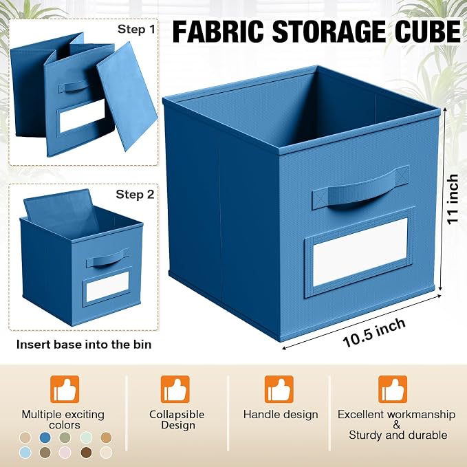 Teenyyou 10 Pack Fabric Storage Cubes 11 Inch Collapsible Cube Bins with Label Window & Handle Foldable Organizers Baskets for Shelf Closet Nursery Kids Room Clothes Book Toy(Boho) - Image 3
