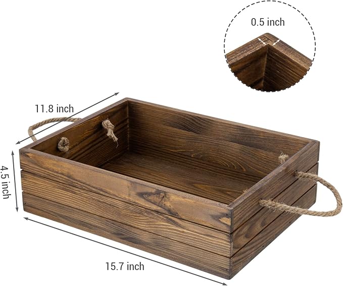 MyGift 15 Inch Rustic Wood Storage Box, Farmhouse Crate with Handles | Open-top design stores small blankets, toys, books, décor, and household essentials while rope handles allow easy carrying - Image 5