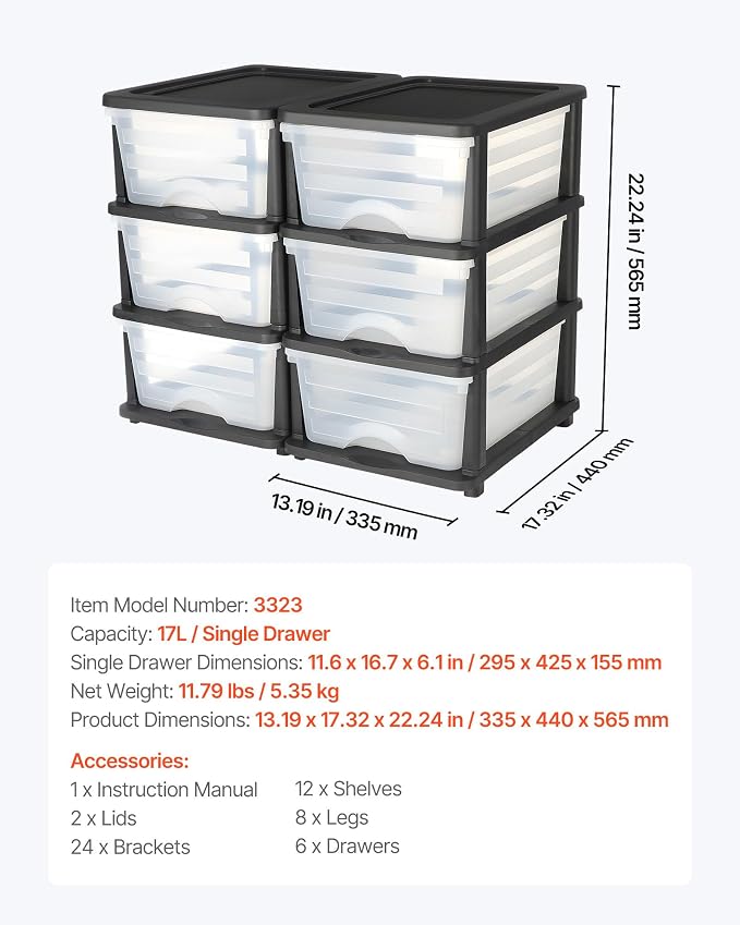 VEVOR Plastic Storage Drawers, 2 Pack Storage Organizer Drawer, 6 Drawers Closet Organization and Storage Dividers, Dresser Organizer Clear Bins for Office Supplies, Craft Rooms, Classrooms and Home - Image 3