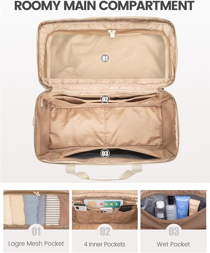 LOVEVOOK Travel Duffle Bag - Weekender & Overnight Bag with Toiletry & Wet Pocket, Carry-On Size, 3pc Set - Image 3