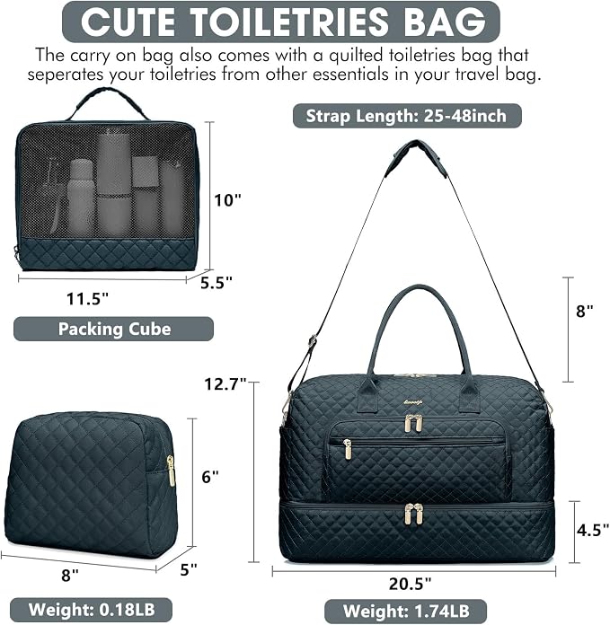 Large Women Travel Duffle Bag - Carry on Overnight Weekend Travel Duffel Tote Gym Bag with Wet Pocket Toiletry Weekender Overnight Bag for Travel Business Trips Sports Hospital 3 Pcs Set - Image 2