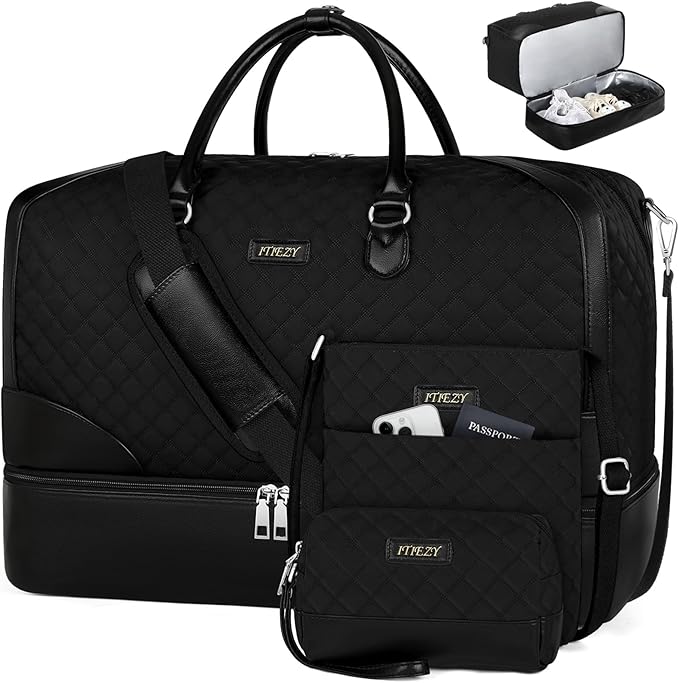 ITIEZY Weekender Bag for Women 21.5" Travel Duffel Large Carry On Bag 3PCS | Nylon Duffel Bag with Waterproof Shoe Compartment, Crossbody Bag and Toiletry Bag, Travel Weekend Hospital Overnight Gym Bag by ITIEZY