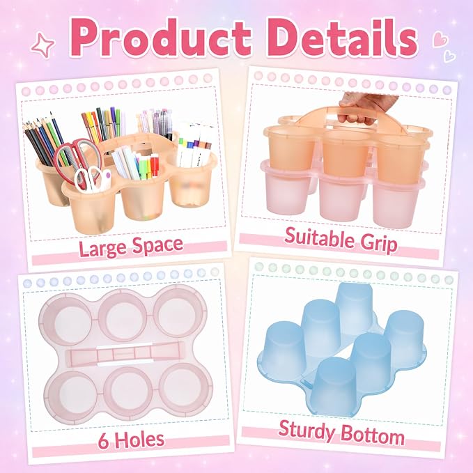 gisgfim 6 Pack Classroom Caddy Organizer with Handle, 6 Compartments, Colorful Clear - Image 3