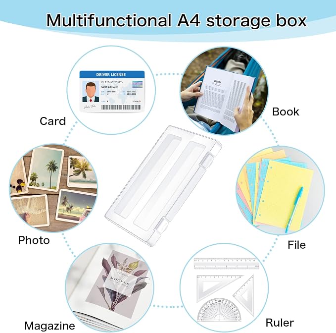 Outus 15 Pieces A4 File Box Paper Photo Storage Box A4 Portable Project Case Clear Plastic Document Magazine Organizer for Back to School Office Supplies Accessories - Image 6