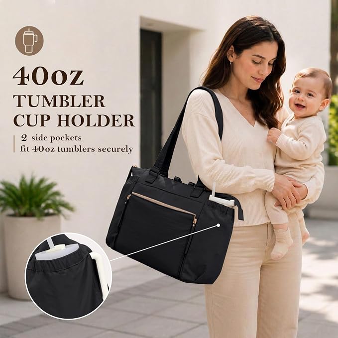 MOMINSIDE Diaper Bag Tote with Changing Station Convertible Diaper Bag Backpack Tote pañaleras para bebe Large Baby Bag, Hospital Bag Mommy Bag Travel Diaper Bag for Mom, 16 Pockets, Black - Image 8