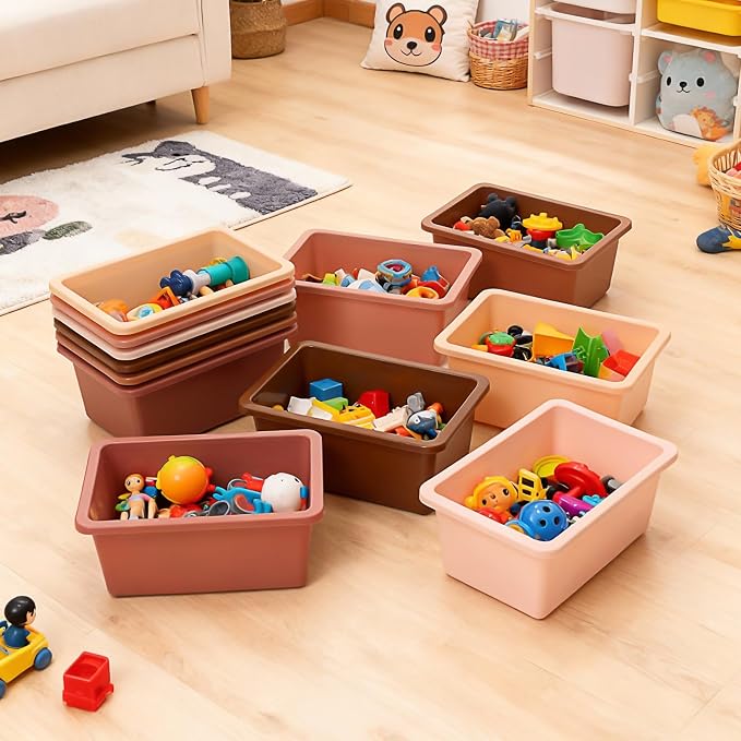 Zonon 12 Pcs Plastic Cubby Storage Bin Back to School Classroom Cubby Organization Storage Container with 1 Pack Self Adhesive Label for Office School Library(Boho Color,11.61 x 7.68 x 4.92) - Image 4