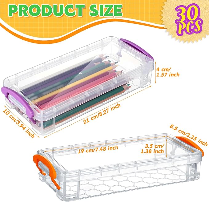 Cholemy 30 Pcs Plastic Pencil Box Bulk Large Capacity Pencil Case Crayon Box with Snap Tight Lid Stackable Organizer Container, Operation Christmas Item Bulk for Pen Stationery School Supply(Clear) - Image 3