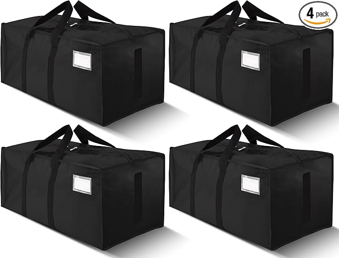 HOMESURE Supports 200lbs Heavy Duty Moving Bags - Strong Zipper & Wrap-Around Handles - Water-Resistant Storage Totes, Durable Alternative to Moving Boxes - 4 Pack - Black by HOMESURE