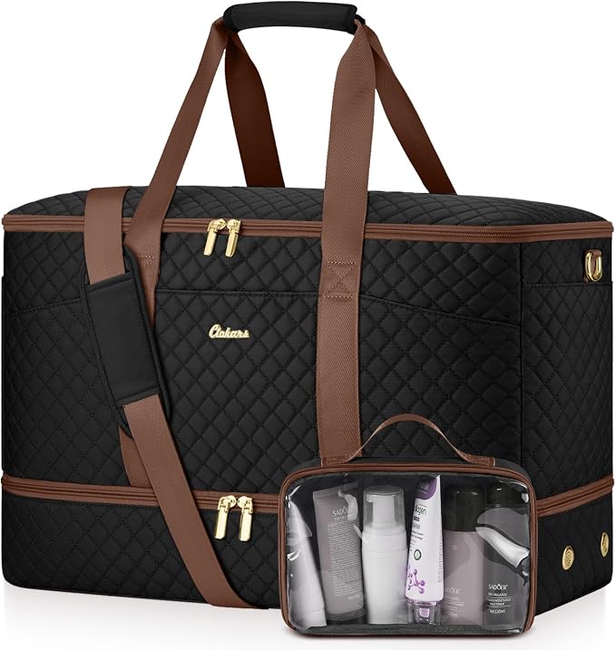 Duffle Bag for Travel, 40L Weekender Bag with Shoe Compartment, Carry On Overnight Bag for Women with Toiletry Bag Duffel Bags with Wet Pocket for Gym Hospital Bags for Labor and Delivery Black Brown by Unknown
