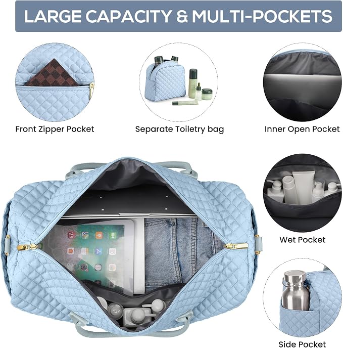 Travel Weekender Bags for Women: Duffle Bag with Shoe Compartment Overnight | 40L Capacity for 5 Day Trip Waterproof Durable Toiletry Bag Wet Pocket for Damp Items Suitable for Weekend Trips Hospital - Image 2