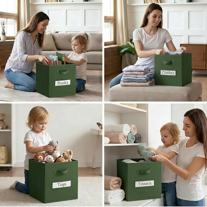 Storage Bins,13 Inch Cube Storage Bin with Labels,6pcs,Dark Green | Fabric Storage Cubes for Shelves,13 Inch storage cube bins with 6 Labels Window Cards & a Pen. - Image 6