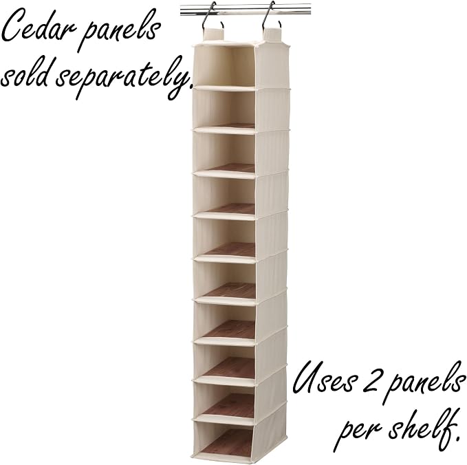 Household Essentials Hanging Shoe Organizer, 10 Wide Cubbies with Cedarline Pockets, Heavy-Duty Cotton Canvas, Removable and Industrial Hooks, Natural - Image 5