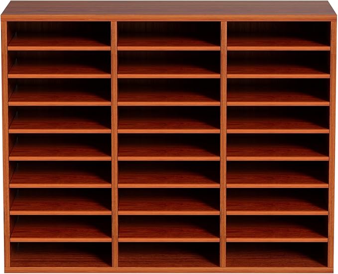 VEVOR 27 Compartments Wood Literature Organizer, Adjustable Shelves, Medium Density Fiberboard Mail Center, Office Home School Storage for Files, Documents, Papers, Magazines, Brown - Image 11