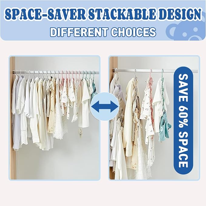 Baby Clothes Hangers 20 Pack, Plastic Kids Hangers Space Saving for Closet | Blue Hanger for Toddler Girl and Boy - Lightweight Anti-Slip Cascading Padded Extendable Adjustable Pant Bear Children Hangar - Image 5