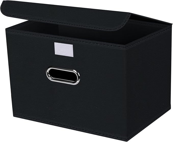 1-Pack Large Collapsible Storage Bins with Lids,Fabric Storage Cubes Organizer for Shelves,Closet,Nursery,Foldable Cube Storage Baskets with Handles,Home Boxes (14.9"x9.8",Black) by SEVENDOME