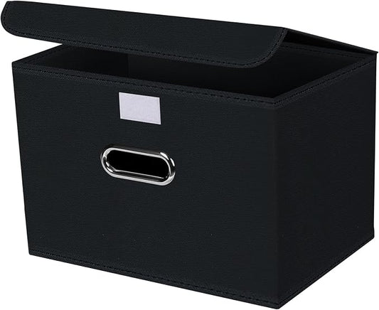 1-Pack Large Collapsible Storage Bins with Lids,Fabric Storage Cubes Organizer for Shelves,Closet,Nursery,Foldable Cube Storage Baskets with Handles,Home Boxes (14.9"x9.8",Black) by SEVENDOME