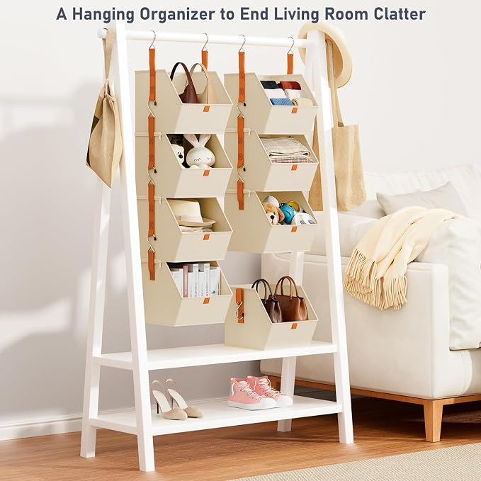 DIMJ Hanging Closet Organizer - 4 Tier Collapsible Hanging Shelves with Hooks Zipper, Fabric Clothes Organizer, Space-Saving Storage Bin Basket for RV, Bedroom, Laundry Organization - Image 5