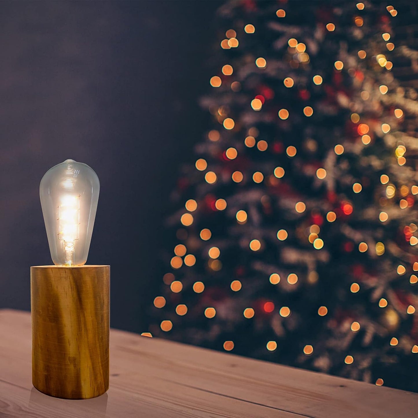 YiShine Battery Operated Table Lamp Wood Night Light Decorative Table Light for Bedroom Living Room Lights Bedside Table Lamp Desk Decorative Lights Bright Light Festival Home Decoration (Two-Pack)