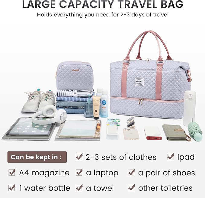 LOVEVOOK Travel Duffle Bag,Weekender Bags for Women with Shoe Compartment，Carry on Overnight Bag with Toiletry Bag,Gym Duffel Bag with Wet Pocket, Hospital Bags for Labor and Delivery - Image 3