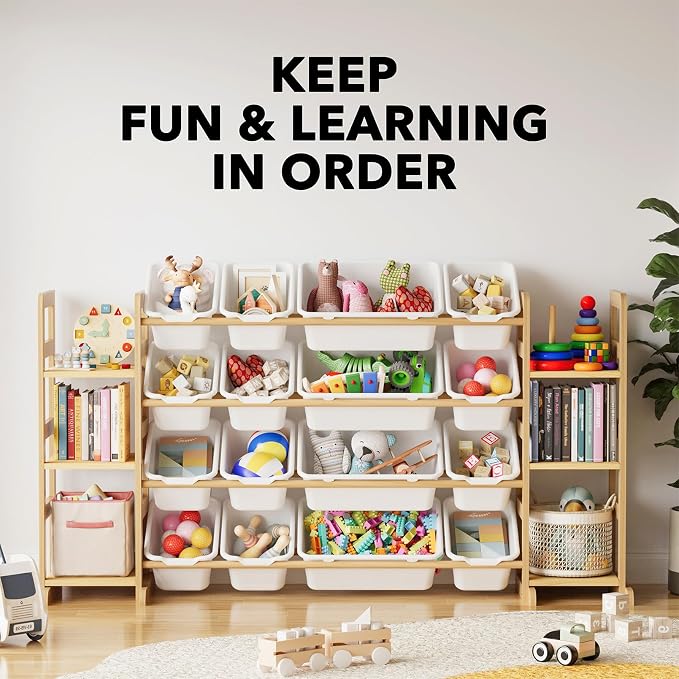 SpaceAid Toy Storage Organizer with 6 Shelves and 16 Bins, Toy Organizers Storage Bookshelf, Kids Bin Shelf Toys Box Bookcase for Bedroom Playroom Organization Room Decor, White - Image 6