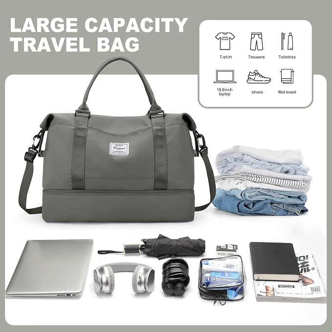 Weekender Bags for Women, Travel Duffel Bags with Shoe Compartment,Personal Item Travel Bag for Airlines, Carry on Overnight Tote Bag for women with Toiletry Bag, Olive Green - Image 4