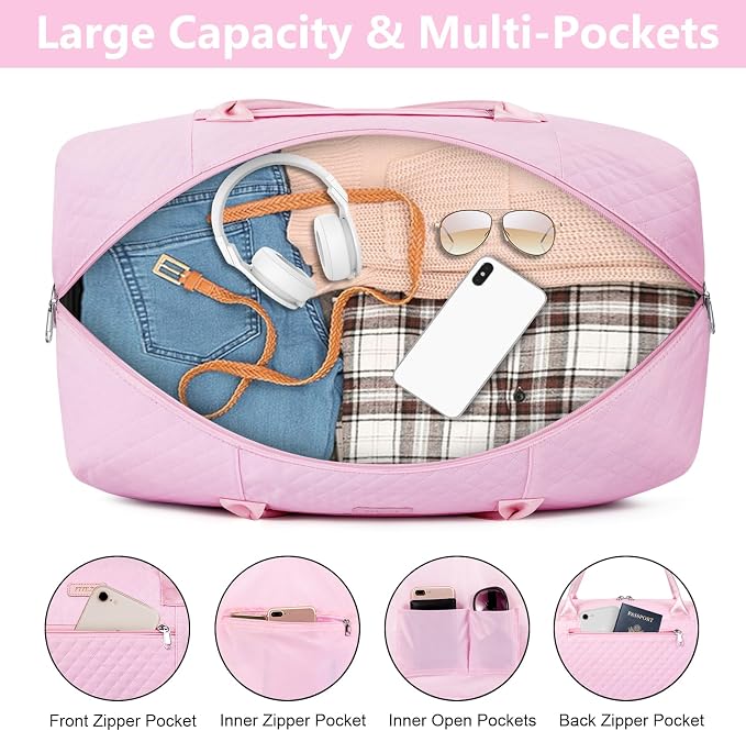 ITIEZY Weekender Bag for Women 21.5" Travel Duffel Large Carry On Bag 3PCS | Nylon Duffel Bag with Waterproof Shoe Compartment, Crossbody Bag and Toiletry Bag, Travel Weekend Hospital Overnight Gym Bag - Image 4