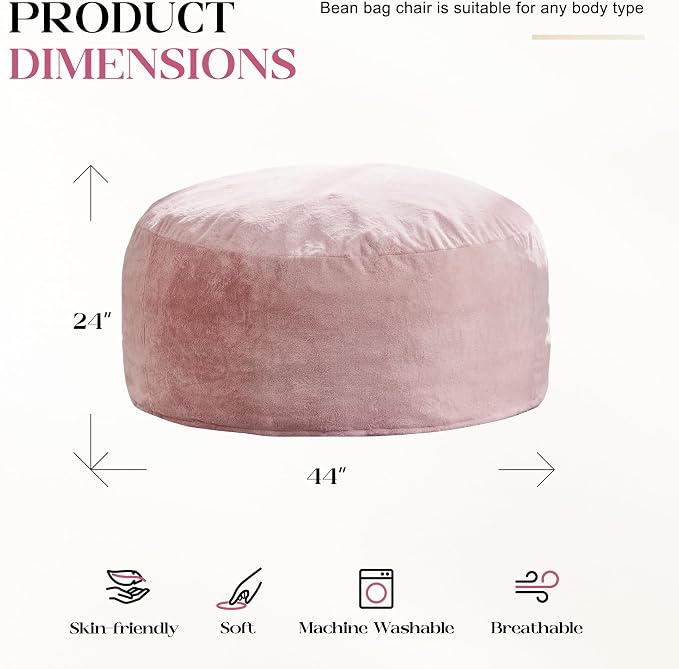 Hobestluk Bean Bag Chair for Adult Giant Beanbag with Filler Pink 4FT | Breathable Material Removable Machine Washable Cover Memory Foam Living Room Bedroom Reading Gaming Oversized Large Big - Image 2