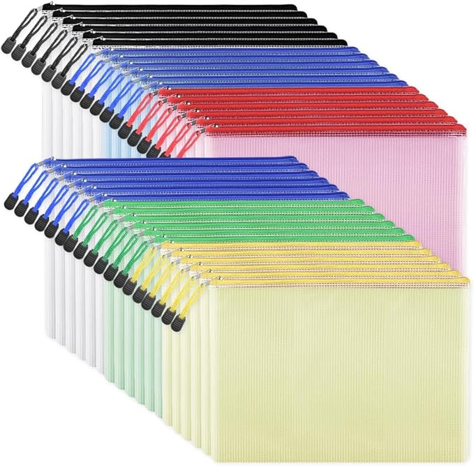 EOOUT 36pcs Mesh Zipper Pouch for Organizing, A4 Letter Size Zipper Storage Bags, Multicolor Plastic File Pouch Multipurpose for Classroom Organization Travel Storage Board Game Storage by EOOUT
