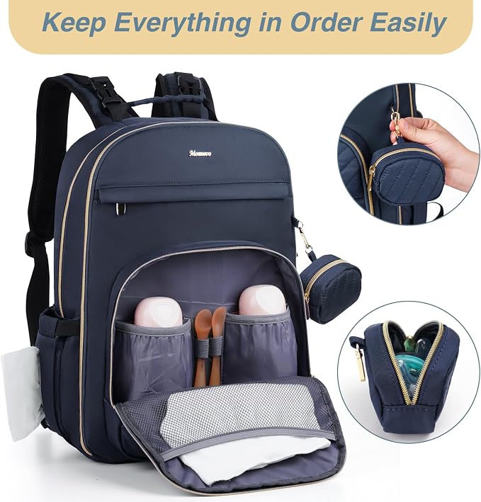Diaper Bag Backpack, Quilted Baby Bag with Changing Pad & Stroller Straps & Pacifier Case, Large Travel Diaper Bags for Mom Dad, Blue - Image 2