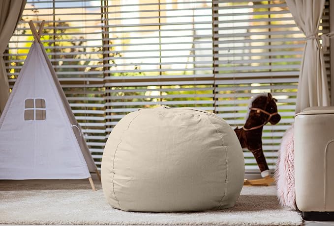 WEKAPO Stuffed Animal Storage Bean Bag Chair Cover for Kids | Stuffable Zipper Beanbag for Organizing Children Plush Toys Large Premium Cotton Canvas (Almond Oil, X-Large) - Image 8